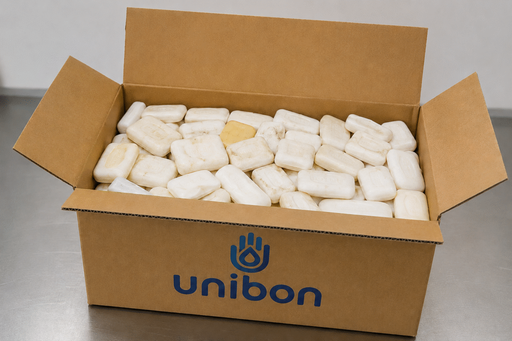 caja con jabones usados